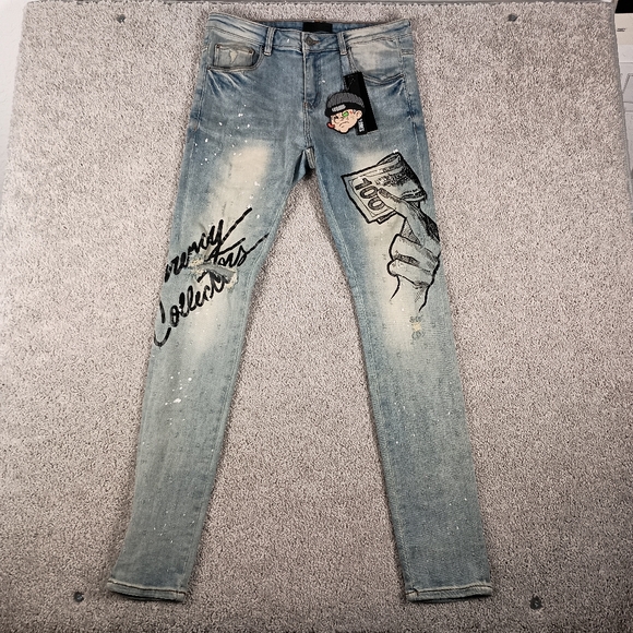 NEW Tulones Currency Collection Men's Dust Wash Denim Jeans 34 Waist NWT - Picture 2 of 15